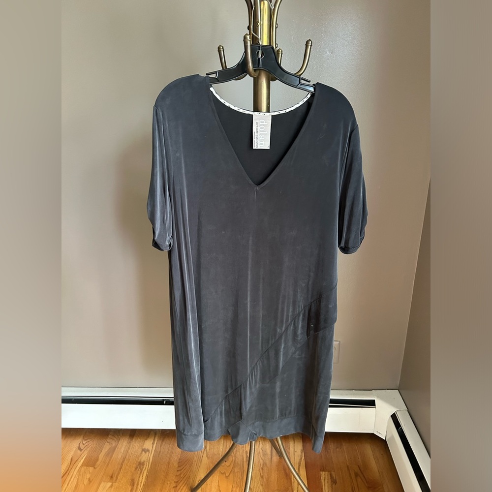 Left Coast by Dolan Faded Black Casual Faux Wrap Shift Dress Size Large
